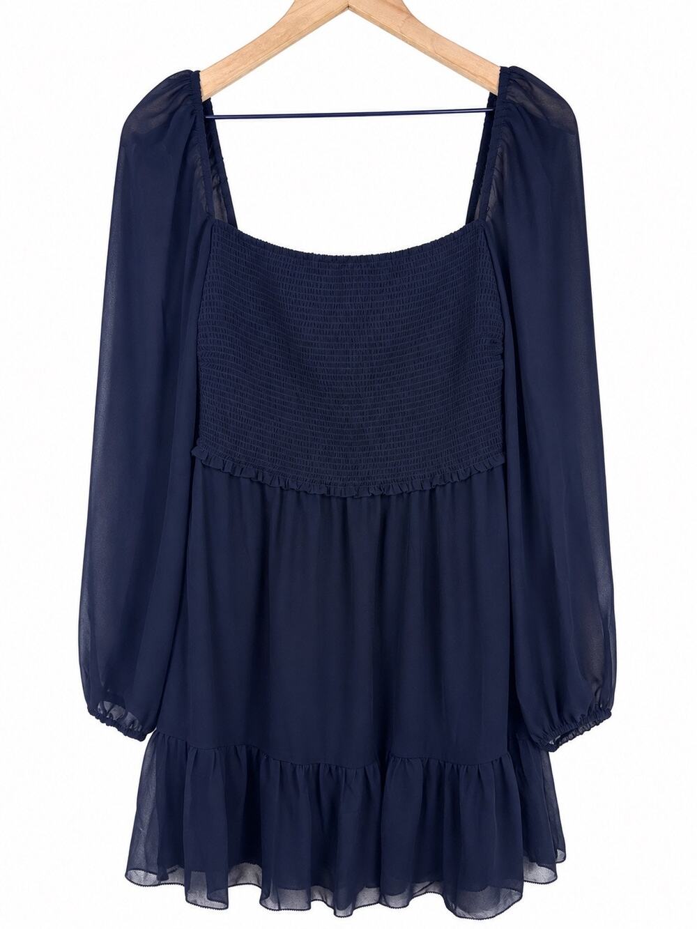 NWT Wilfred Tempest Mini Dress Black Smocked Chiffon Long Sleeve Size M